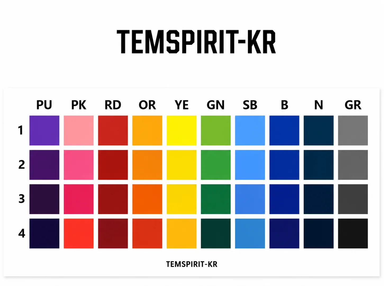 TEAMSPIRIT-jp ユニフォーム カラー ガイド